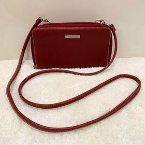 Double Zippered Crossbody Bag Purse Maroon Red Silver Hardware